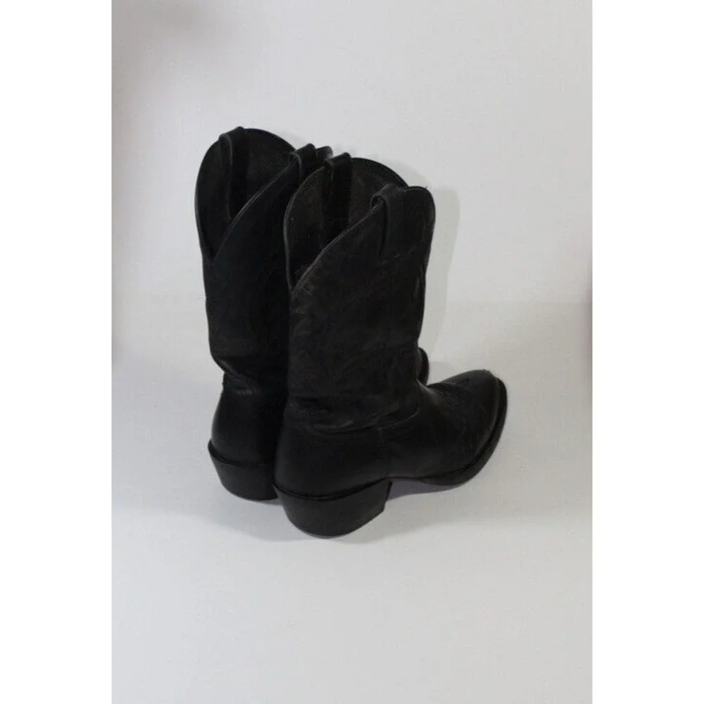 Tony Lama Mens Cowboy Western Boots Black Leather BB2020 Pull On Stitched 9.5 D